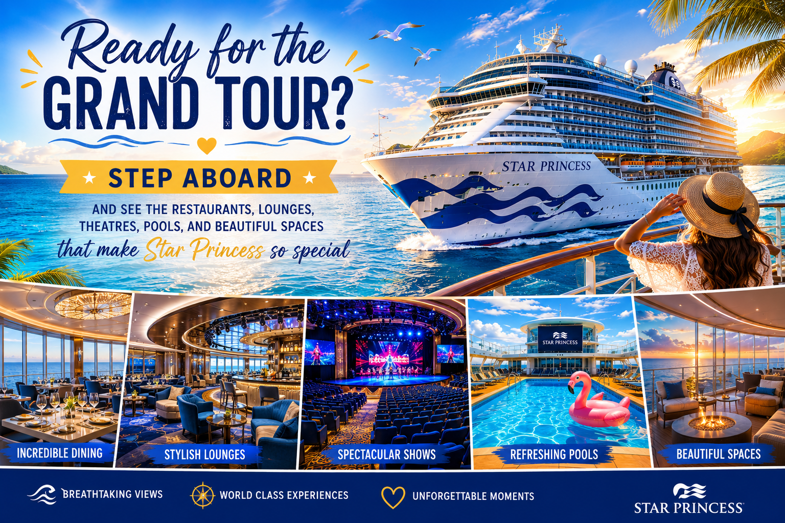 Discover the restaurants, lounges, theatres, pools and spaces aboard Star Princess